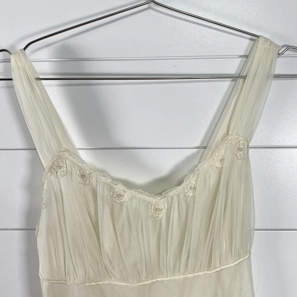Vintage Sheer Peignoir Set Womens Medium Ivory Nightgown‎ Robe Lace Pearl 60s